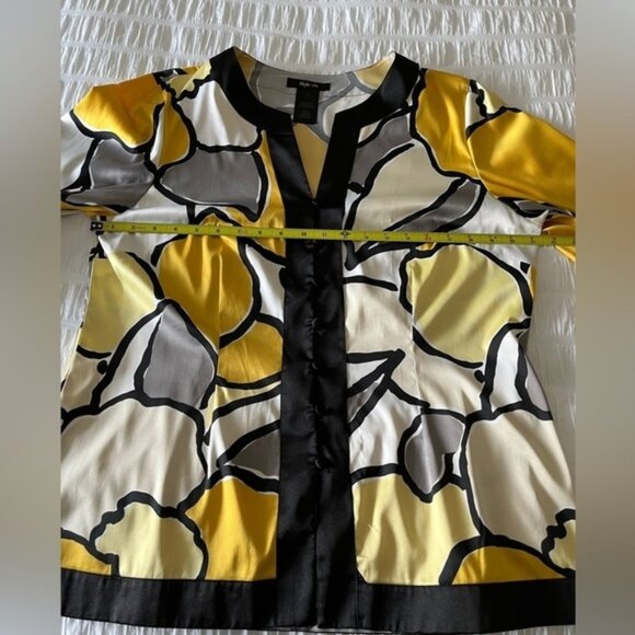 STYLE & CO Flowy Button Front Blouse Yellow Cream Black 3/4 Bell Sleeve Abstract - Picture 9 of 12